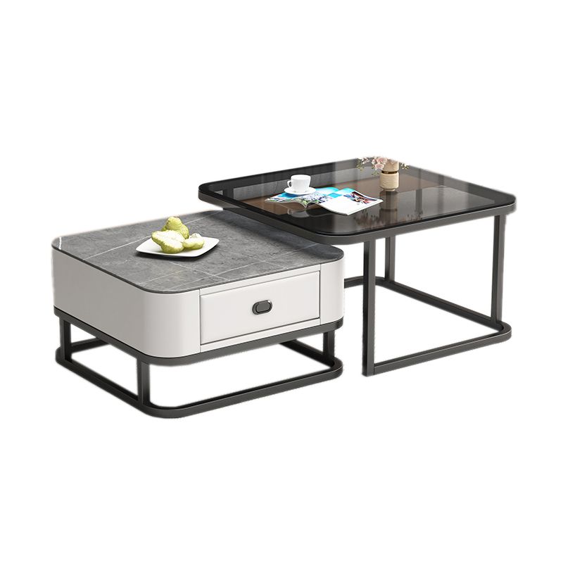 Square Coffee Table Frame Glass Top Coffee Table with Metal Legs