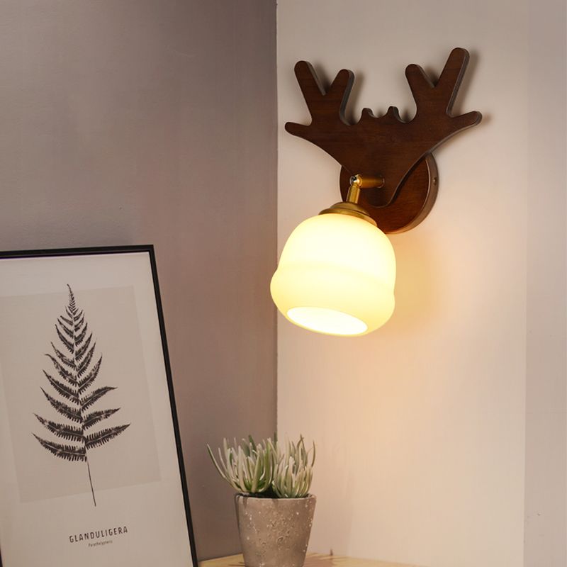 Sitting Room One Head Wall Sconce Contemporary Log and White Glass Wall Mounted Light Fixture