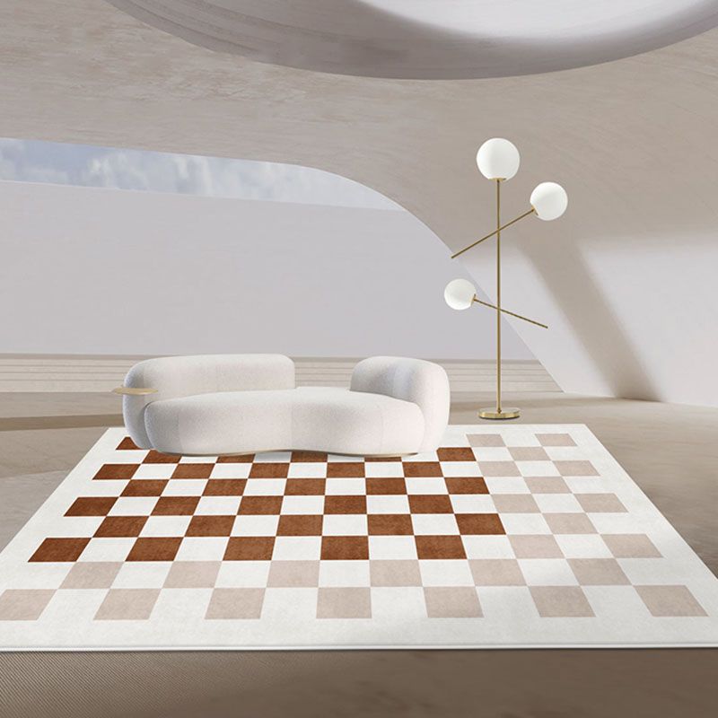 Green Living Room Area Rug Plaid Pattern Polyester Area Carpet Non-Slip Backing Rug