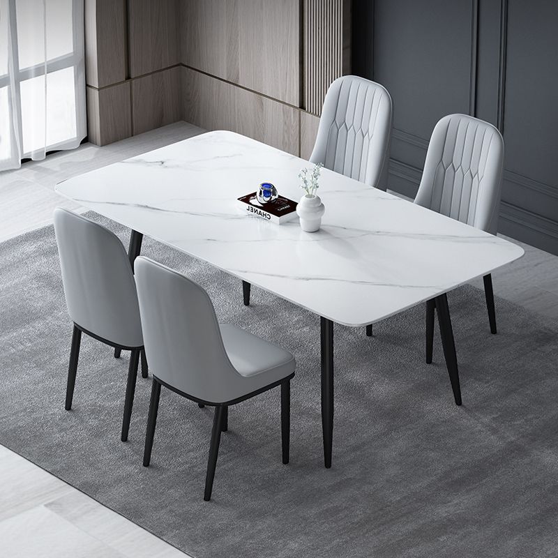 Einfachheitstil Home Sintered Stone Esstisch 4 Beine Kohlenstoffstahl Basis Rechtecktisch