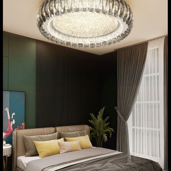 Donut Shaped Flush Light Fixture Minimalist Crystal Chrome LED Ceiling Light for Bedroom