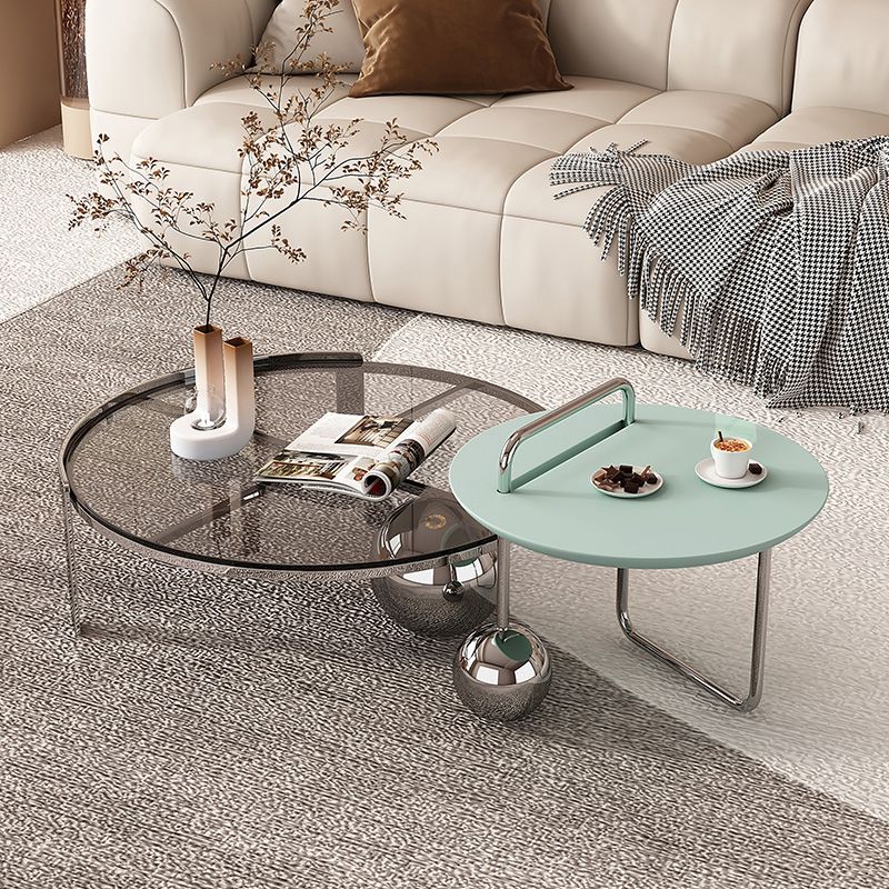 Contemporary Cocktail Table Glass Round Coffee Cocktail Table