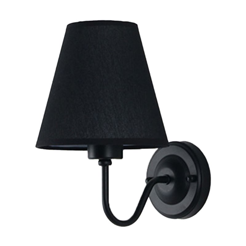 Black/Brown/Beige Cone Wall Lamp Nordic 1-Light Fabric Wall Lighting with Curved Arm in Black/White