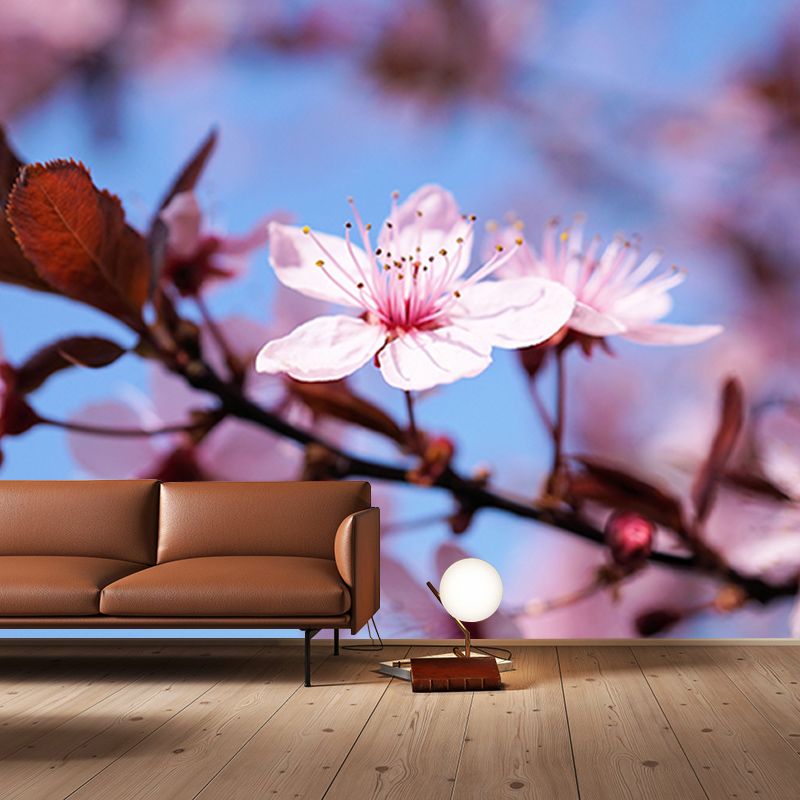 Cherry Blossoms Mural for Living Room Decoration in Pink, Made to Measure