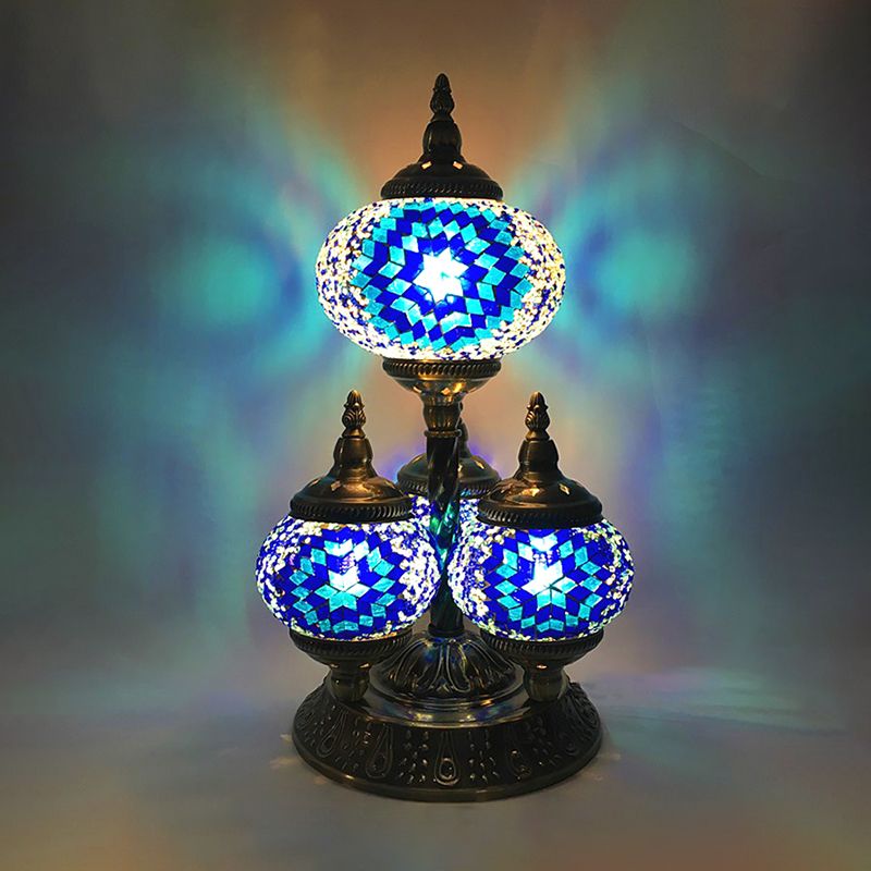 Lampe de lecture elliptique pour salle d'étude, vitrail Vintage à 4 têtes, lampe de Table de nuit jaune/bleu/vert