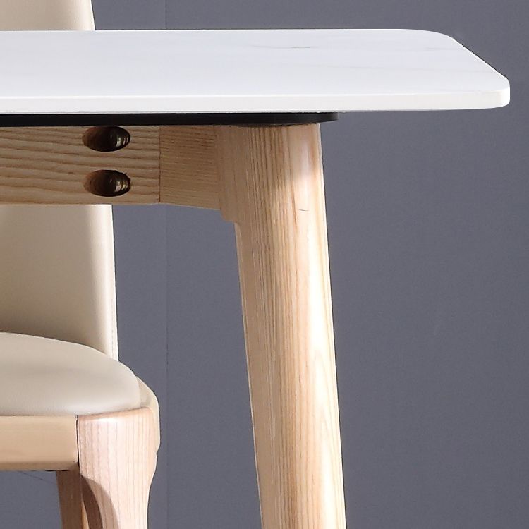 Mesa de comedor rectangular moderna de piedra sinterizada, mesa superior de piedra blanca con 4 patas de madera