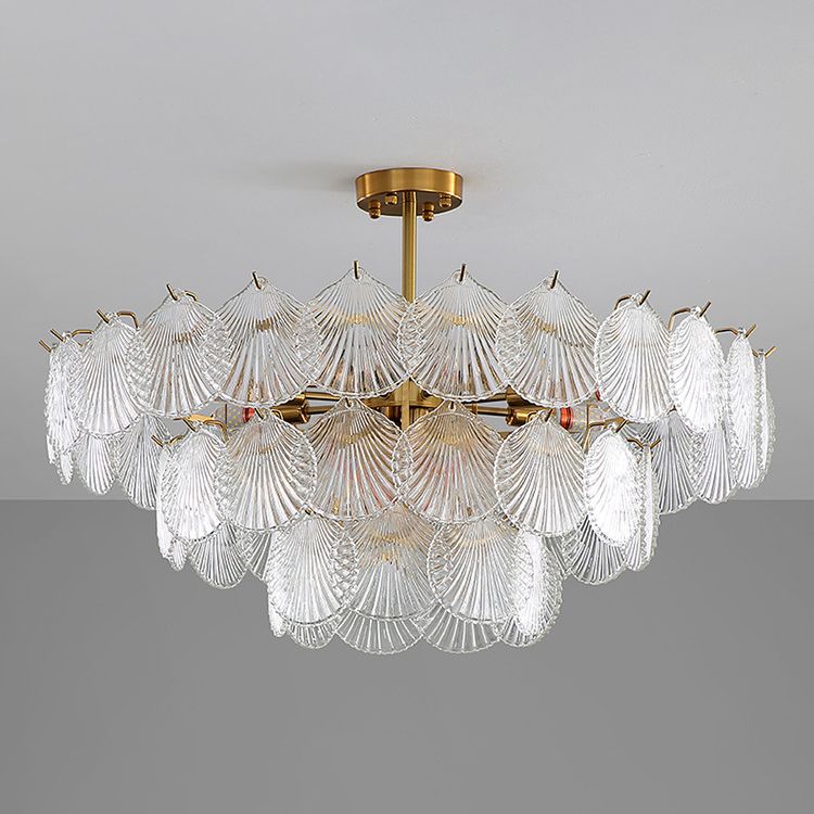 Shell Chandelier Light Fixture Vintage Glass Pendant Lighting for Restaurant