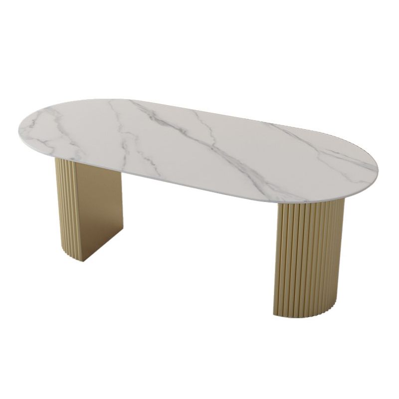 Oval Shape Fixed Dining Table Luxury Double Pedestal Table for Dining Room