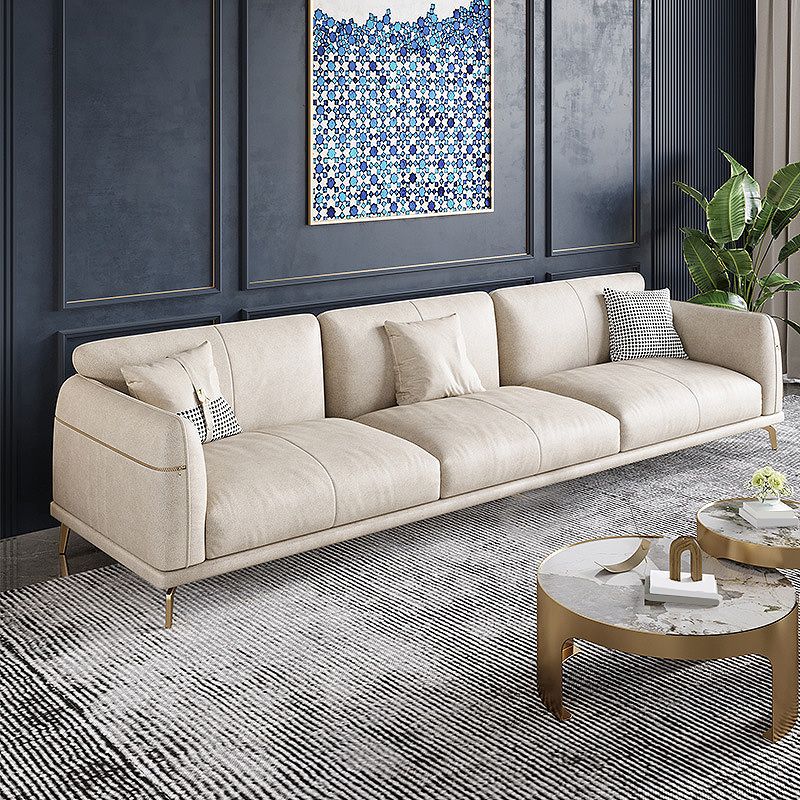 Forta di cuscinetto berretto da beige a braccio quadrato in pelle e chaise per soggiorno per soggiorno