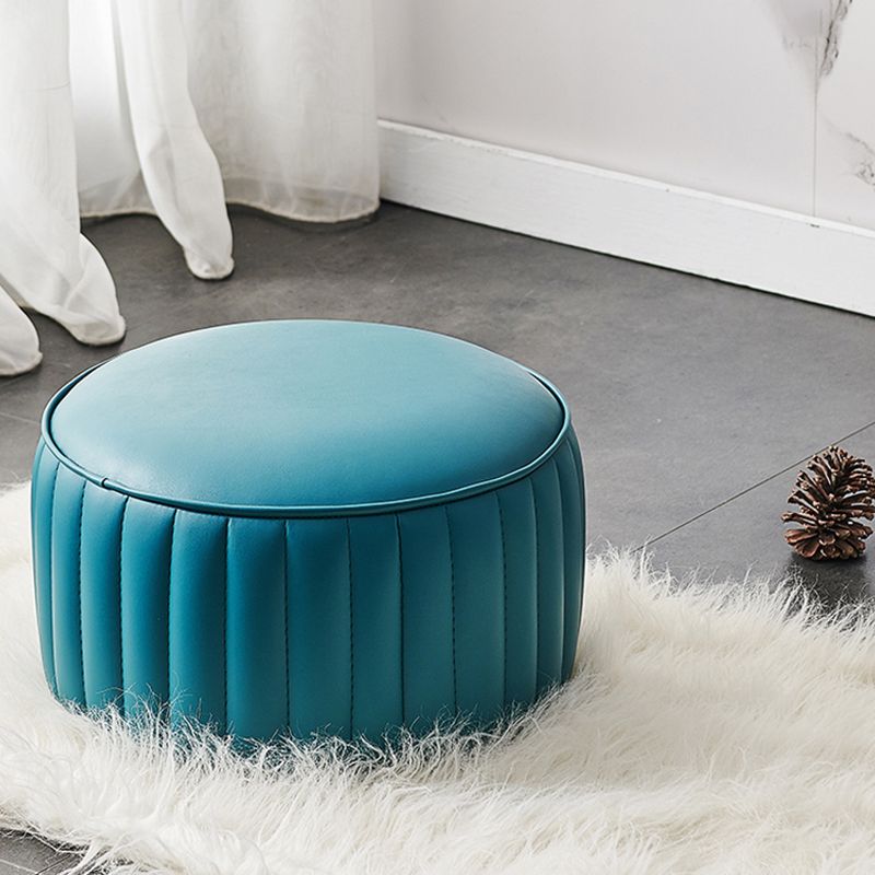 Modern Water Resistant Pouf Pure Color Round Leather Indoor Pouf