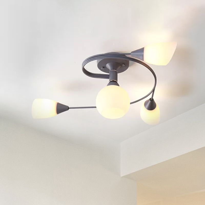 Curly Semi Flush Mount Light Nordic Fer 4/6 HEAD GREN / ROSE / JAUNE PLAFICATION AVEC BLAND D'ECVOIRE DE VERRE