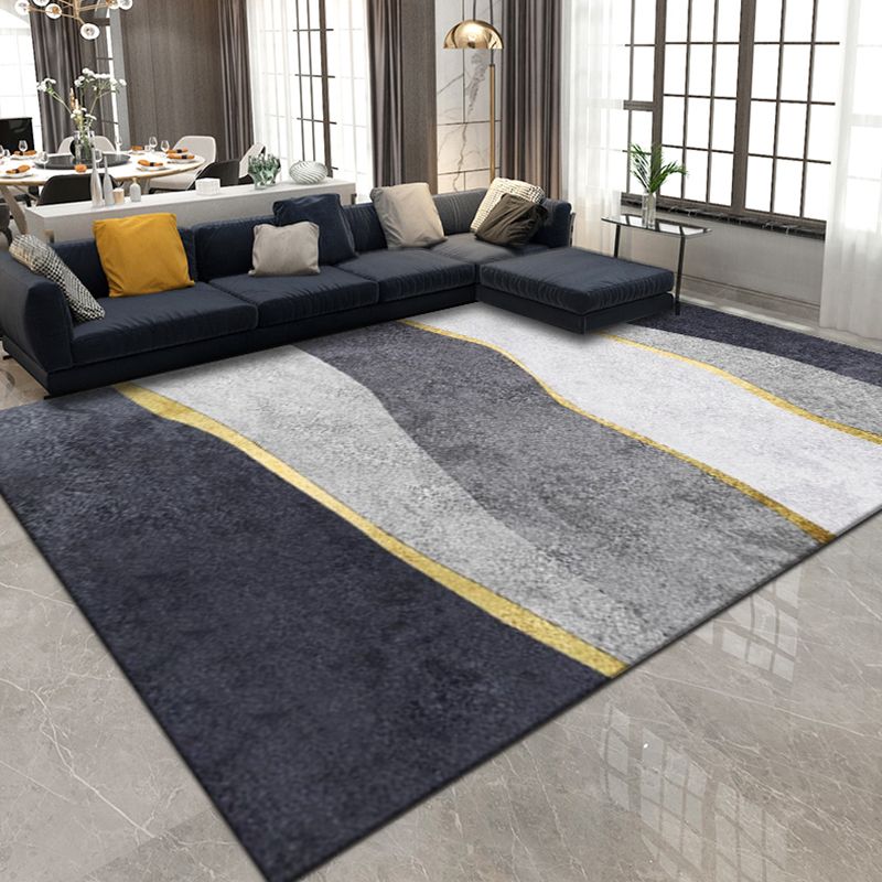 Modernist Colorblock Rug Black Multicolor Polyester Rug Non-Slip Backing Washable Pet Friendly Carpet for Home