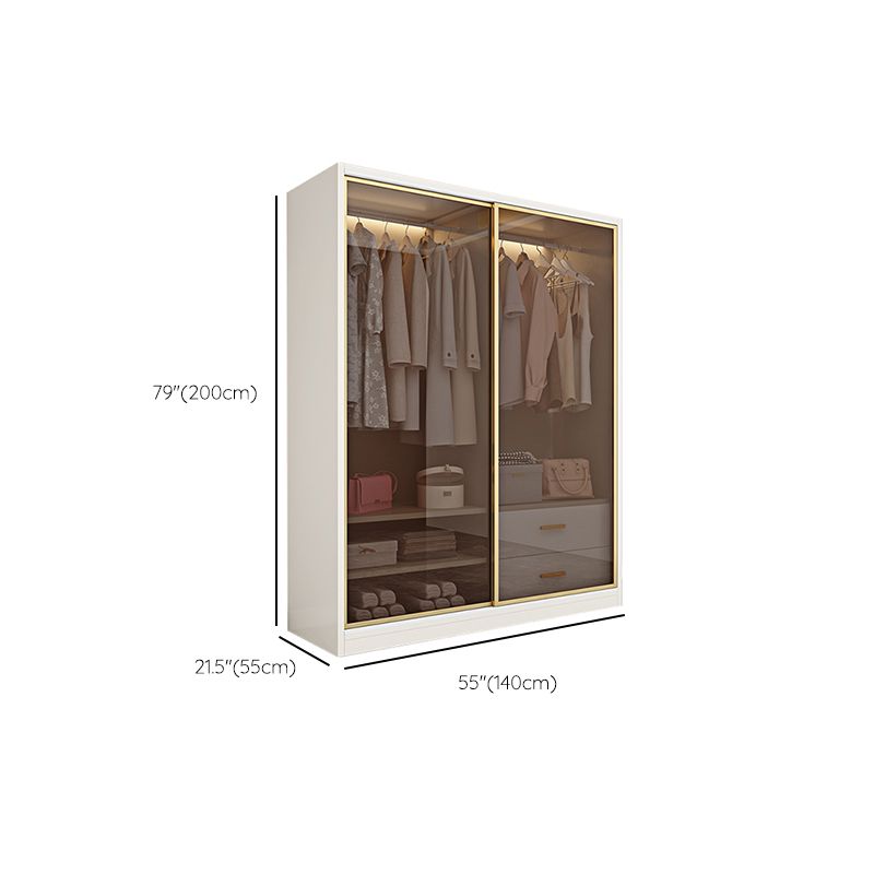 Modern White Wood Frame Wardrobe Freestanding Wardrobe with Sliding Glass Doors