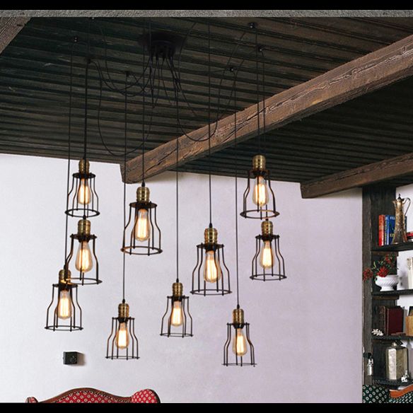 Lámpara colgante de metal de araña accesorio de lámpara industrial de restaurante retro de techo colgando luz en negro