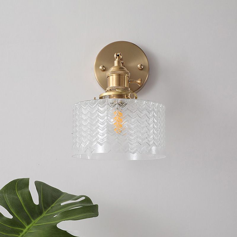 Industrial Style Drum Shade Wall Lamp Glass 1 Light Sconces for Bedroom