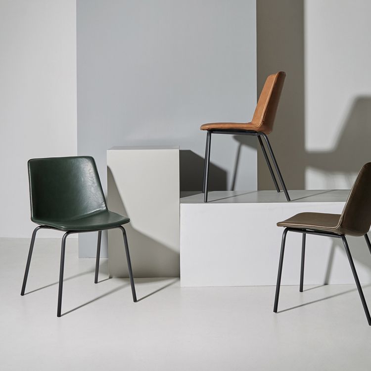 Chaise de salle à manger industrielle en métal, chaises latérales rembourrées sans accoudoirs en cuir pour usage domestique