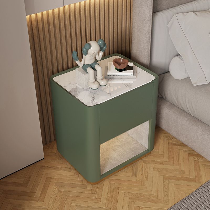 Modern Solid Wood and Slate Night Table Drawer Storage Bed Nightstand