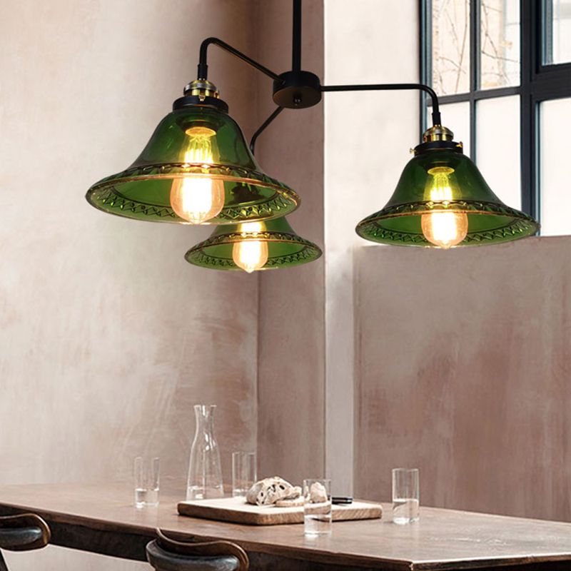 Luz de colgante de vidrio verde claro de lámpara cónica vintage para el comedor
