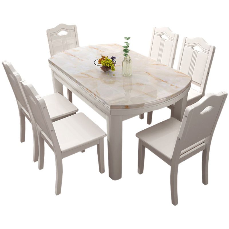 Faux Marble Top 7 Piece Dining Room Chair and Table Set in White