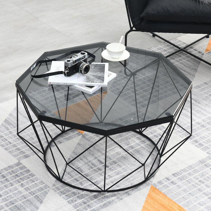 Modern Frame Coffee Table Round Glass Top Coffee Cocktail Table