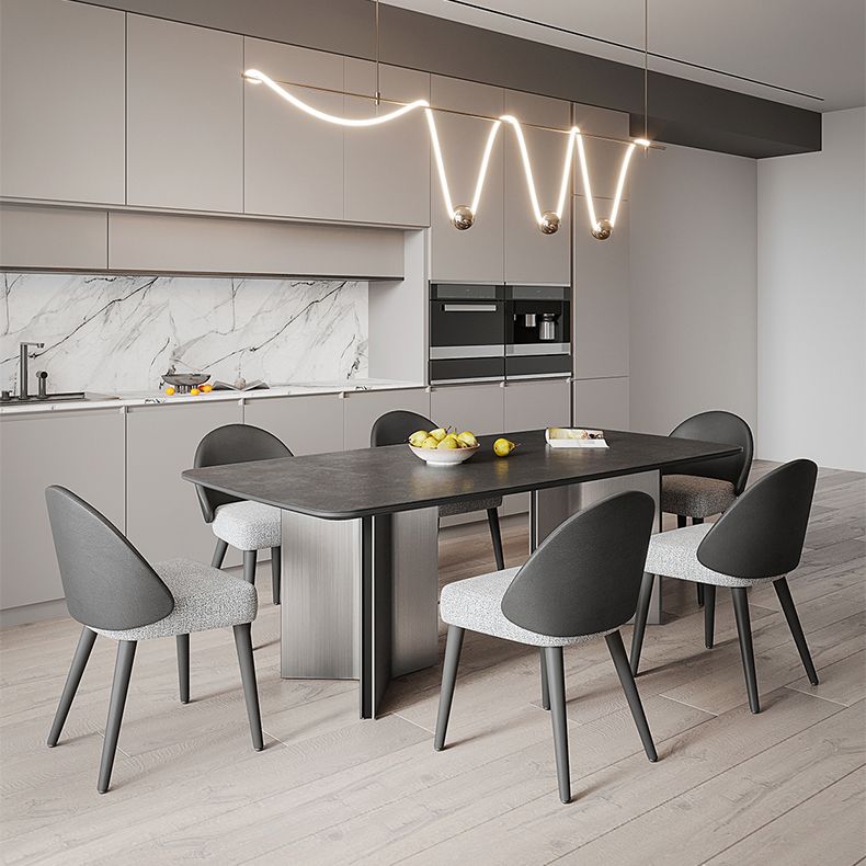 Rectangle Dining Table Stone Top Dining Table with Double Pedestal