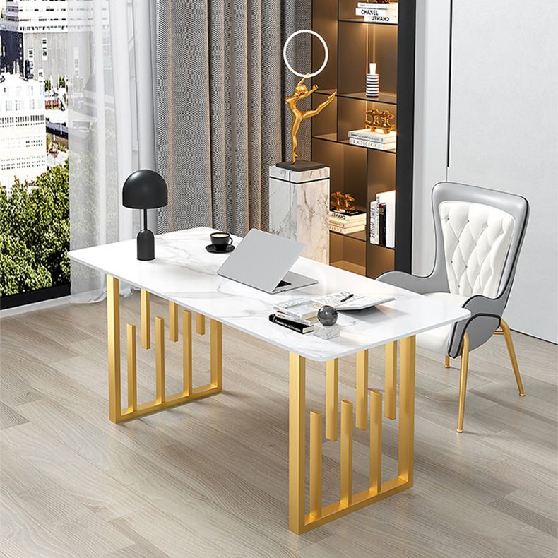 Contemporary Dining Table Sintered Stone Dining Table with Double Pedestal for Home Kitchen Dinner