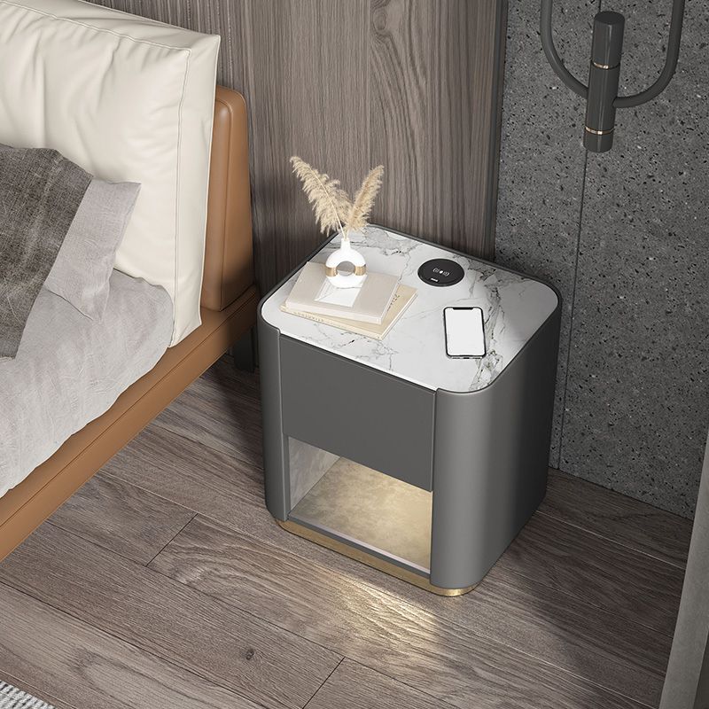 Contemporary Stone Top 1-Drawer, 1 Shelf Nightstand 21.65" Tall Nightstand