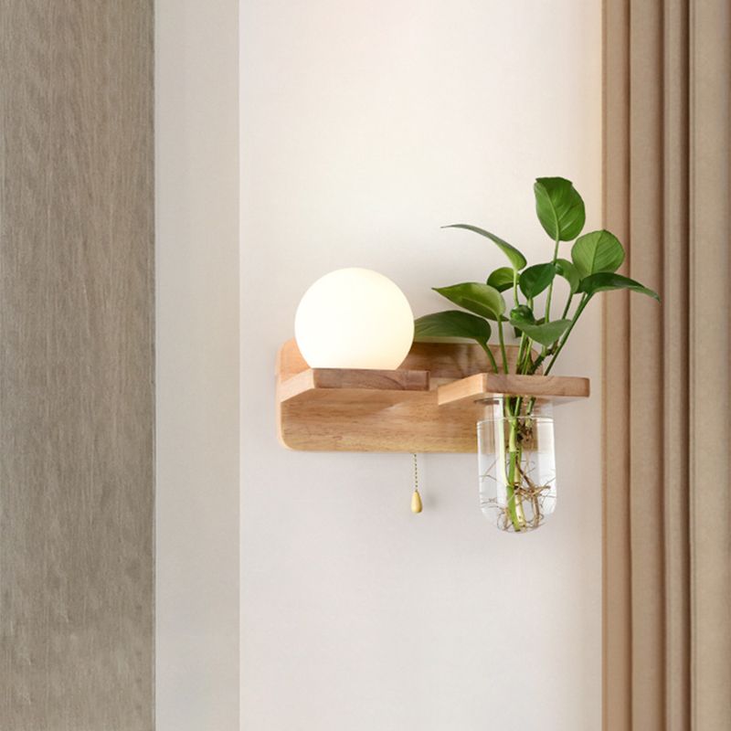 Modern Minimalism Creative Living Room Wall Light Beige Natural Wood 1 Light  Wall Sconce
