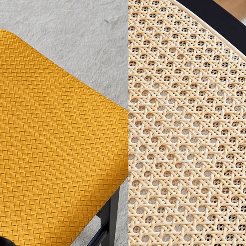 Low Back Solid Wood Bar Stool Modern Rattan Armless Stool for Living Room