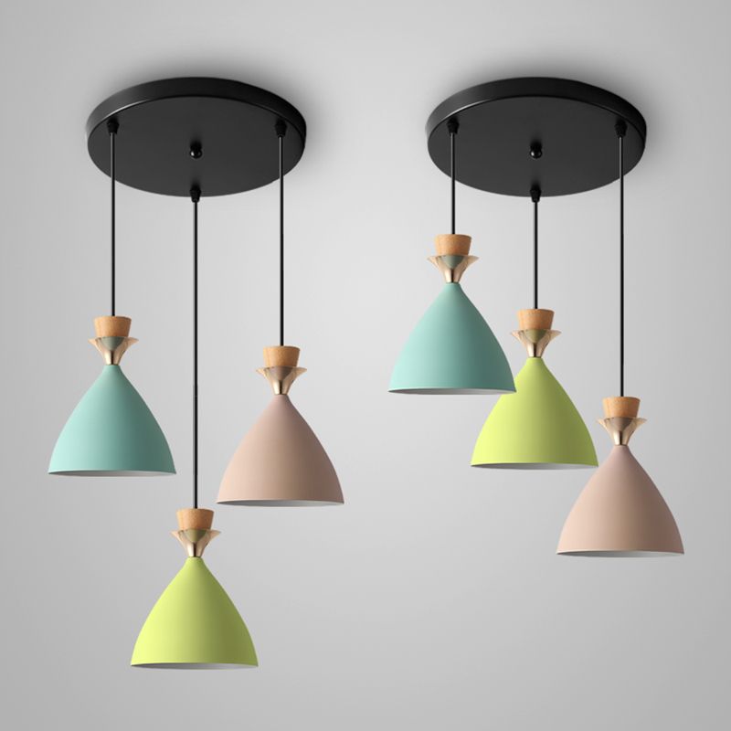 Macaroon 3 luces colgante verde-color-amarillo-amarillo tono de metal luz colgante con alambre colgante ajustable de 59 "