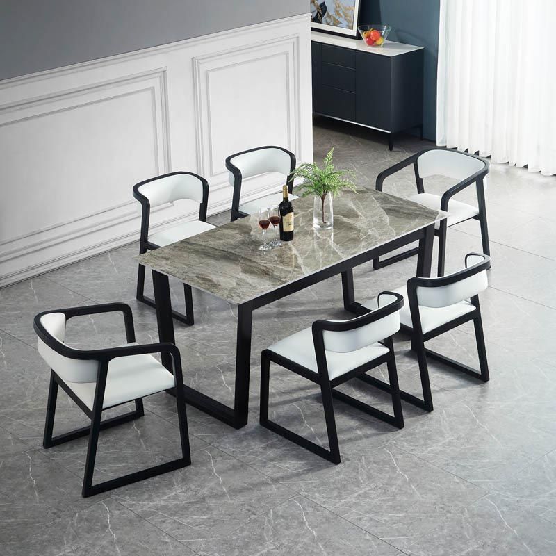 Modern Sled Dining Table Grey Stone Rectangle Home Kitchen Dinner Furniture