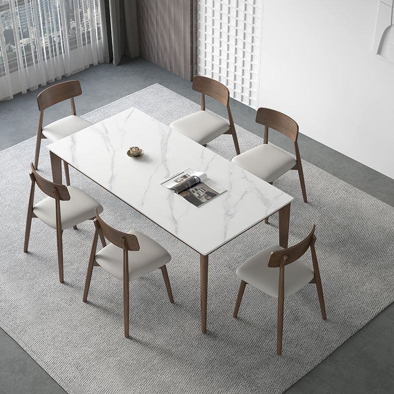 Rectangle Medieval Modern Dining Table Sintered Stone Table with 4 Wood Legs