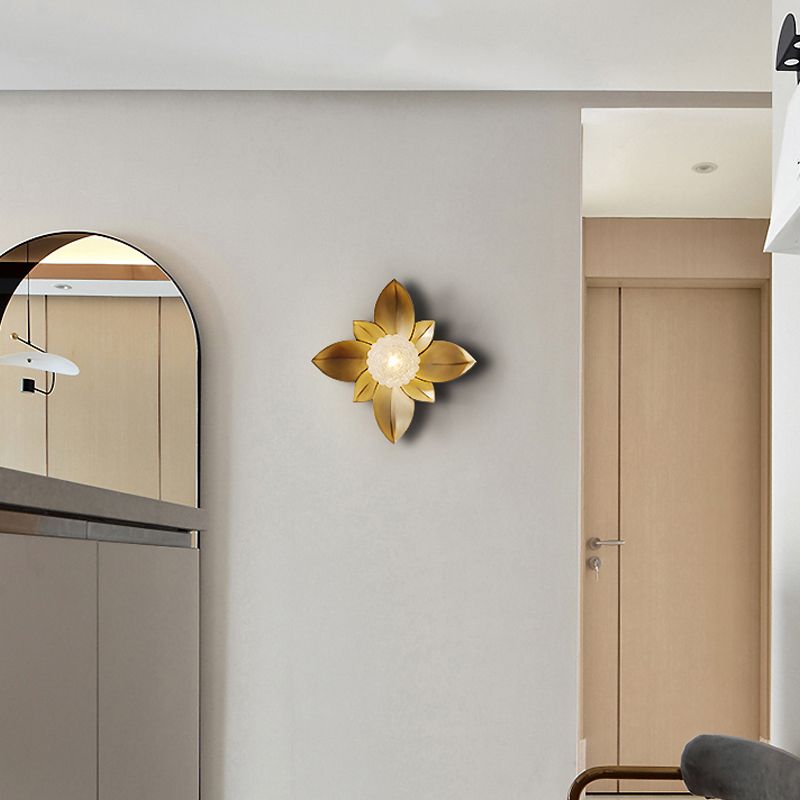 Modernist Globe Sconce Light Fixture Metal 1 Bulb Bedroom Wall Mount Lighting in Brass