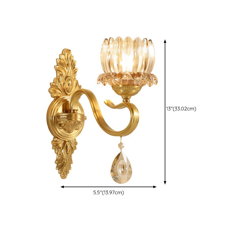 1 / 2 - Light Solid Brass Wall Sconce Post Modern Wall Armed Sconce with Crystal Accent