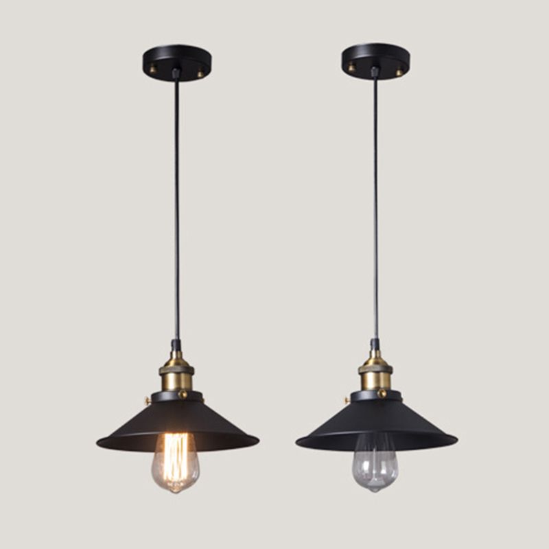Retro Industrial Style Mini Hanging Light Single Bulb Black Cone Metal Shade Suspension Lamp for Bar