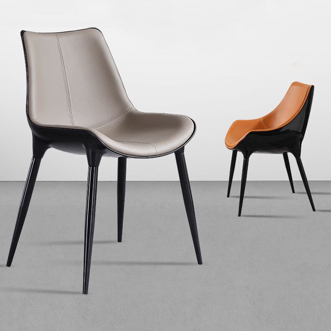 Silla lateral de comedor de cuero de diseño contemporáneo, silla con respaldo sólido para cocina