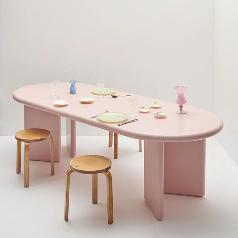 Macron Pine Wood Table for Restaurant Oval Table with 4 Wood Pedestal