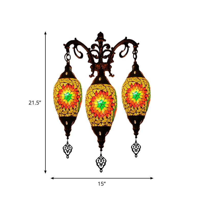 Traditional Oval Wall Mounted Lamp 3 Heads Stained Art Glass Sconce Light in White/Red/Light Blue