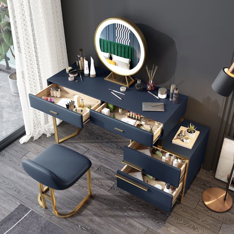 Glam Make-up Vanity Blue Leather Mirror Bedroom Makeup Vanity Set