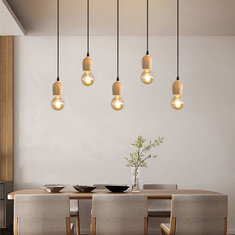 Offene Glühbirne hängende Licht nach unten Licht Holzhängung Licht für Wohnzimmer Schlafzimmer