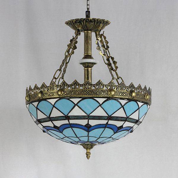 Barockschale hängende hängende helle Glasfärbglas 3 Lampen innern hängend hängend in blau für die bibliothek