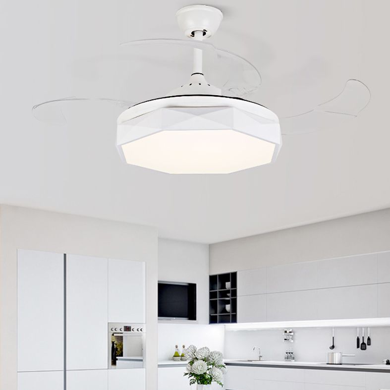 Macaron Geometric Pendant Fan Light Acrylic Children Bedroom LED Semi Flush Mounted Lamp