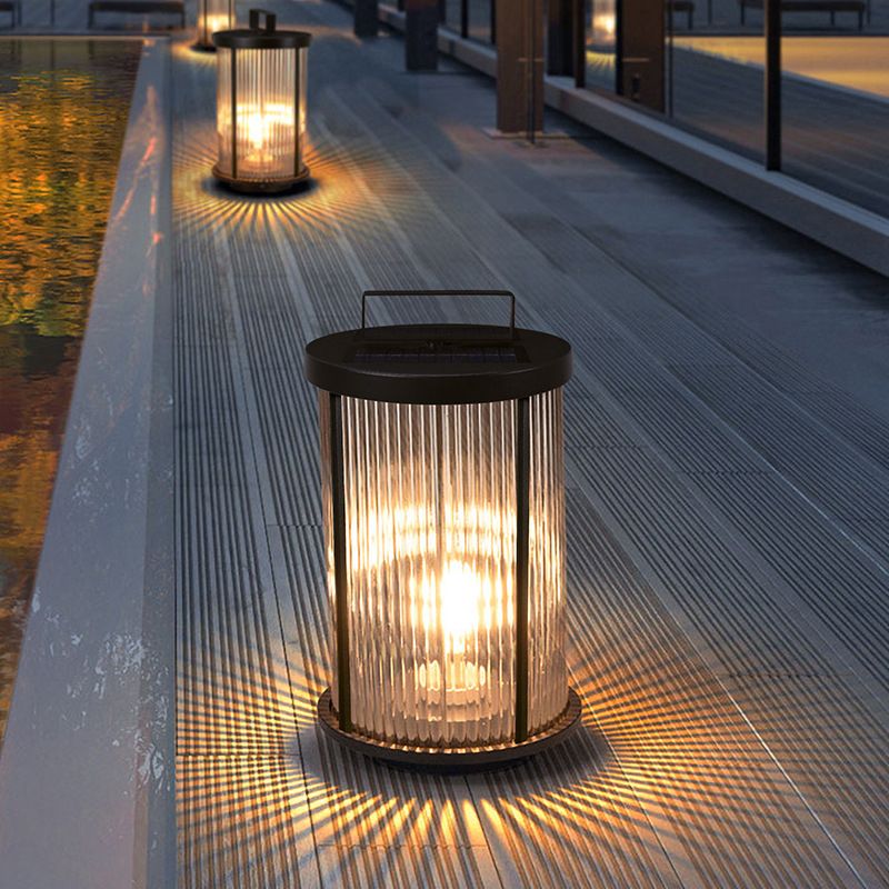 Modern Pillar Lamp Black Outdoor Lamp with Glass Shade for Garden