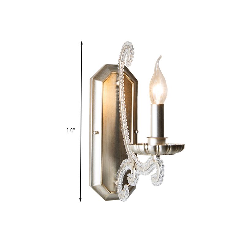 Silver 1/2 Bulbs Wall Lamp Countryside K9 Crystal Candelabra Wall Mount Light for Living Room