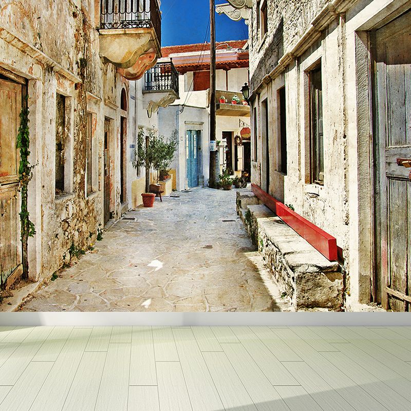 Modern Alley Mural Wallpaper Non-Woven Texture Waterproof Gray Wall Art for Bedroom