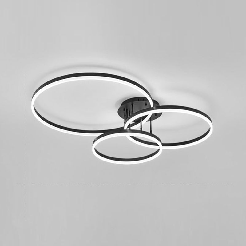 LED Circle 2 / 3 - Light Semi Flush Mount Metal and Acrylic Black Ceiling Semi Flush