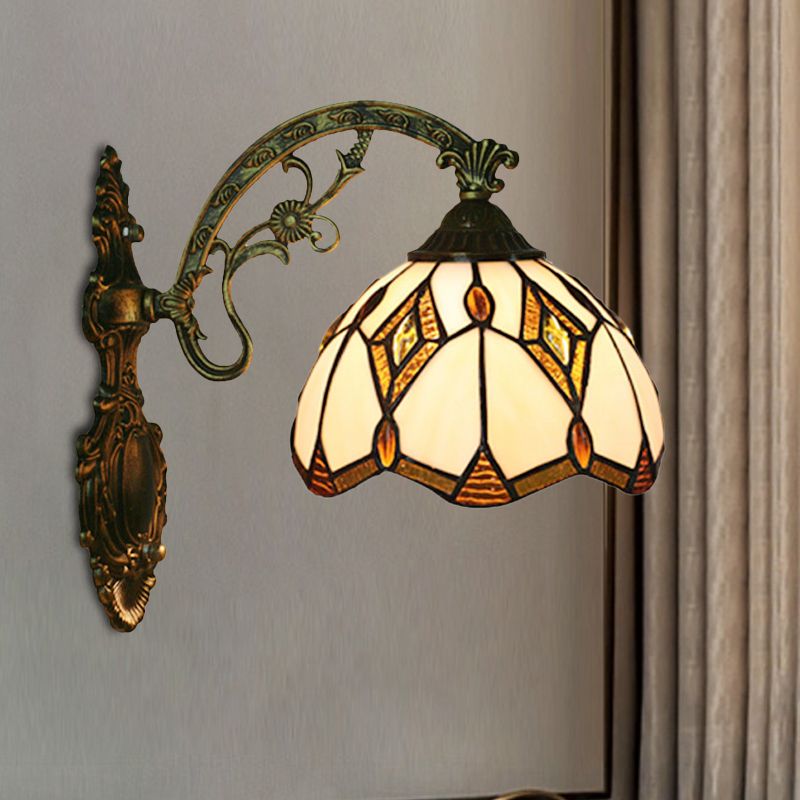 Wave-Edge Bowl Wall Lamp 1-Bulb Tiffany Glass Craftsman Wall Mount Light Fixture in Bronze
