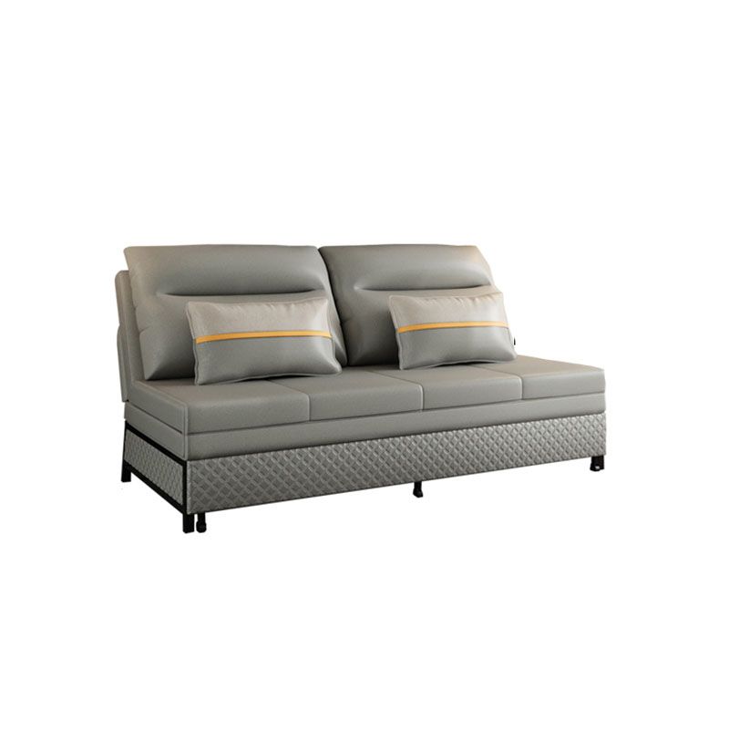 Adjustable Sofa Bed Faux Leather Sewn Pillow Back Sofa in Grey