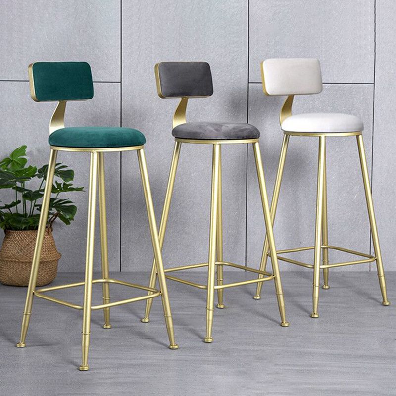 Glam Armless Backrest Counter Stool Iron Beauty Shop Bar Stool with Velvet Cushion
