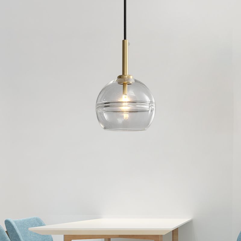 1 Lichte woonkamer hanger modernistische koperen hangende lampkit met bol helder/rookgrijs ruche glazen schaduw